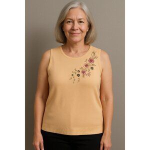 Nine & Company XL Sleeveless Knit Sweater Tank Top Peach Floral Y2K